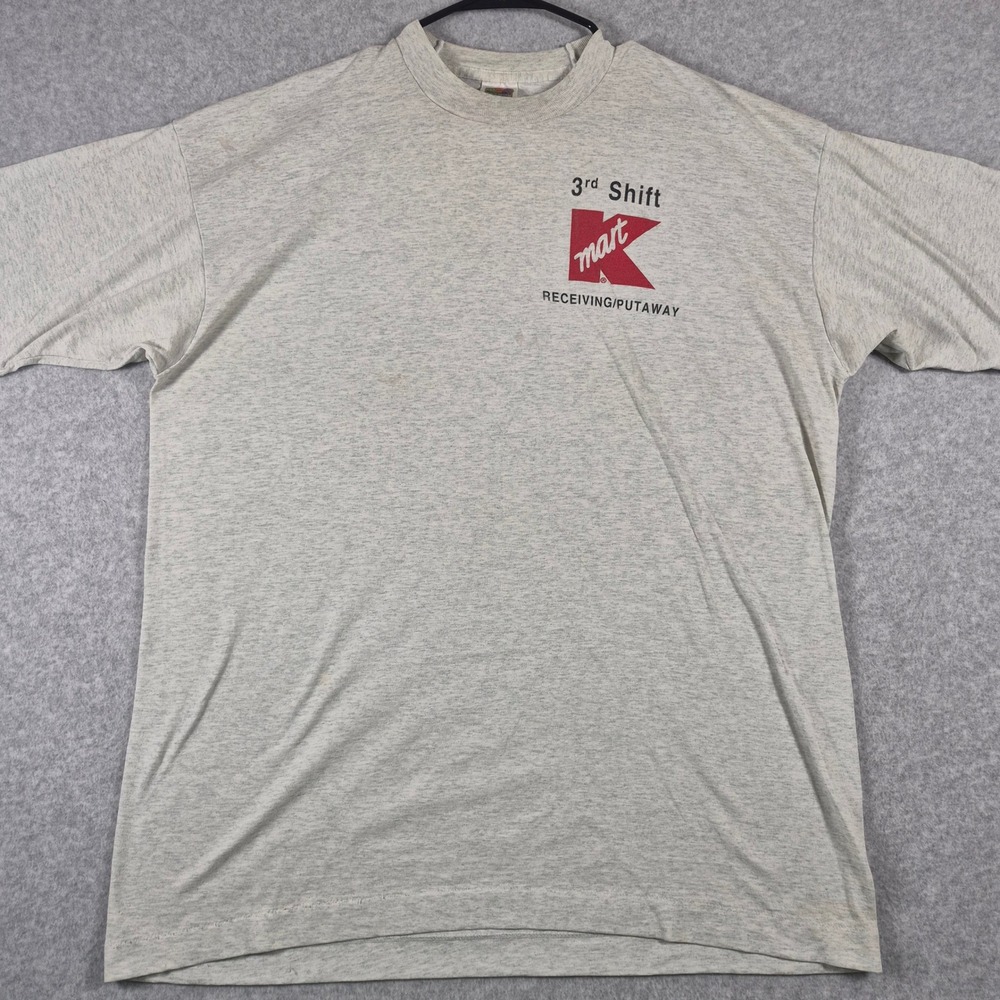 Vintage Fruit of the Loom T-Shirt Mens XL Gray Kmart 3rd Shift Single Stitch
